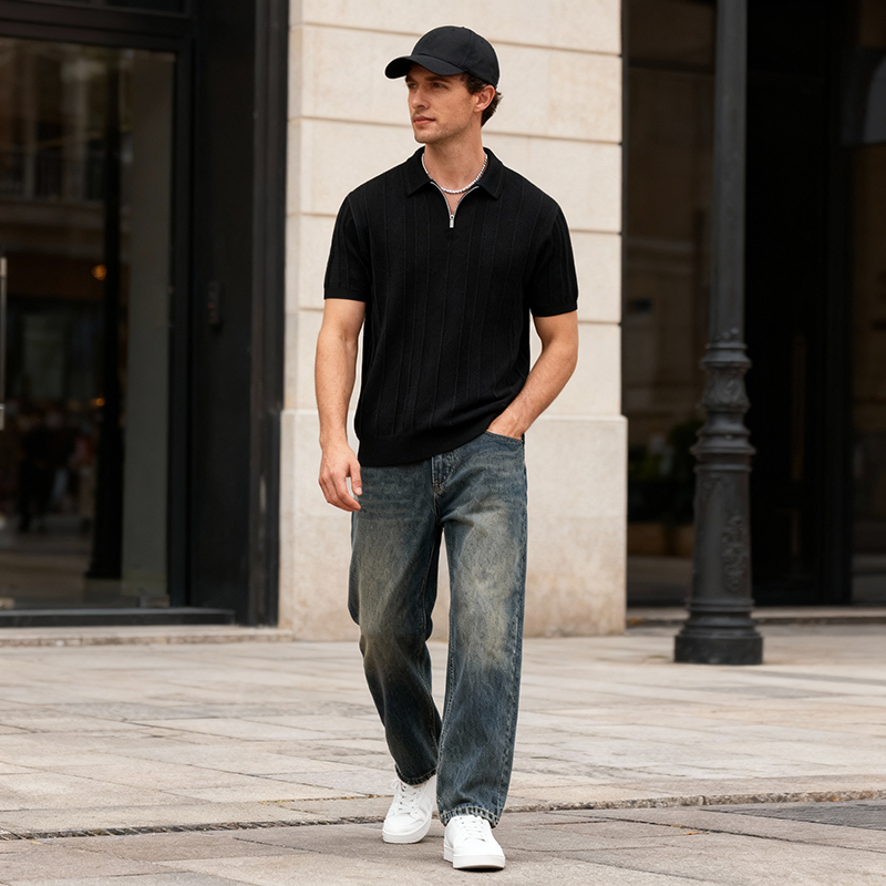 omaiga Men's Sweater Polo Shirt 530720